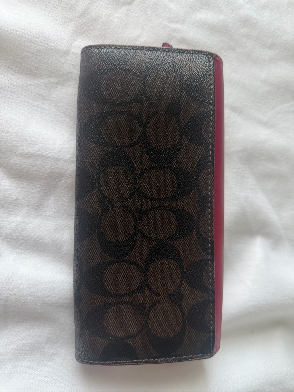 Coach Brown Monogram Wallet with Pink Trim